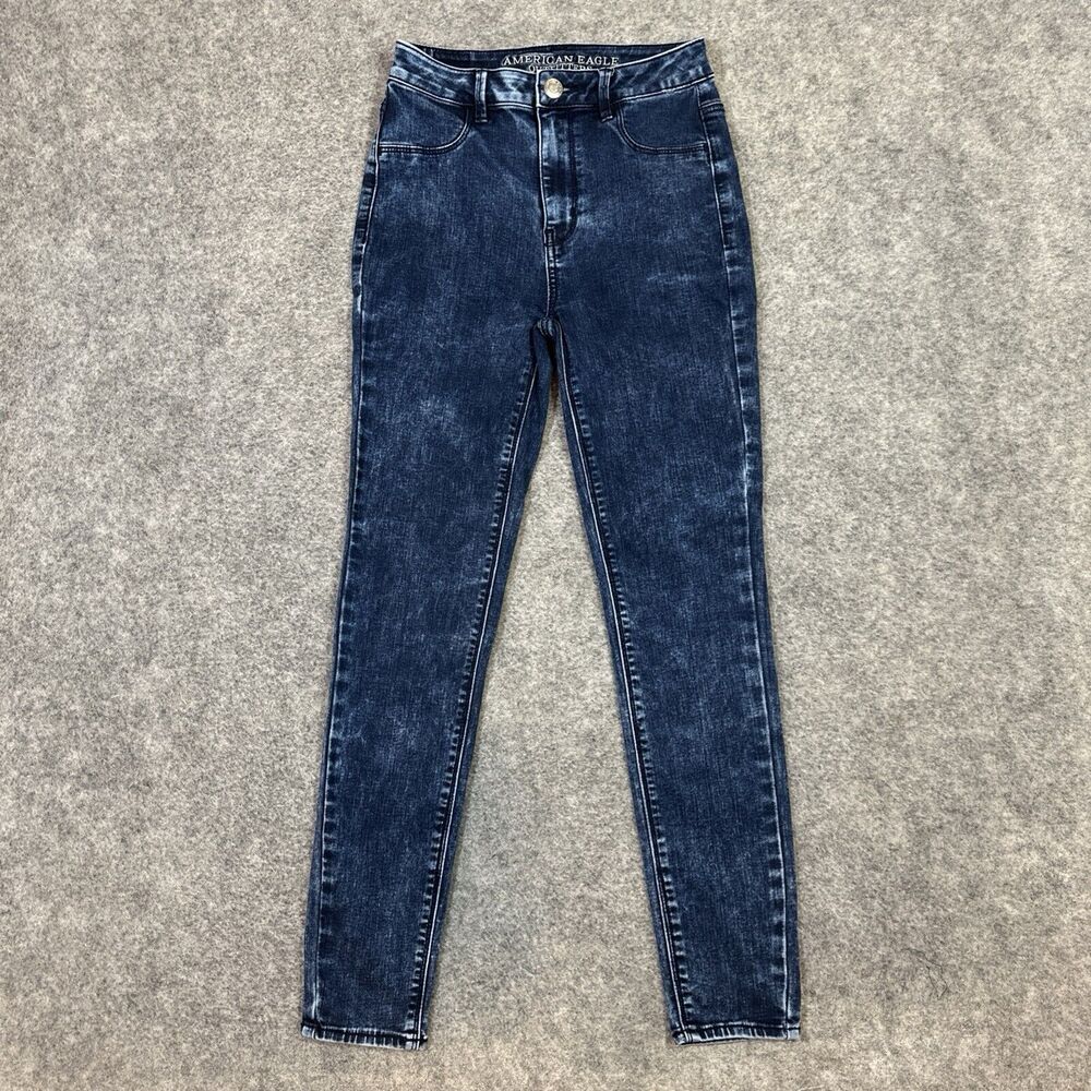 American‎ Eagle Super Stretch Sky High Jegging Women's 2R Dark Blue Acid Wash